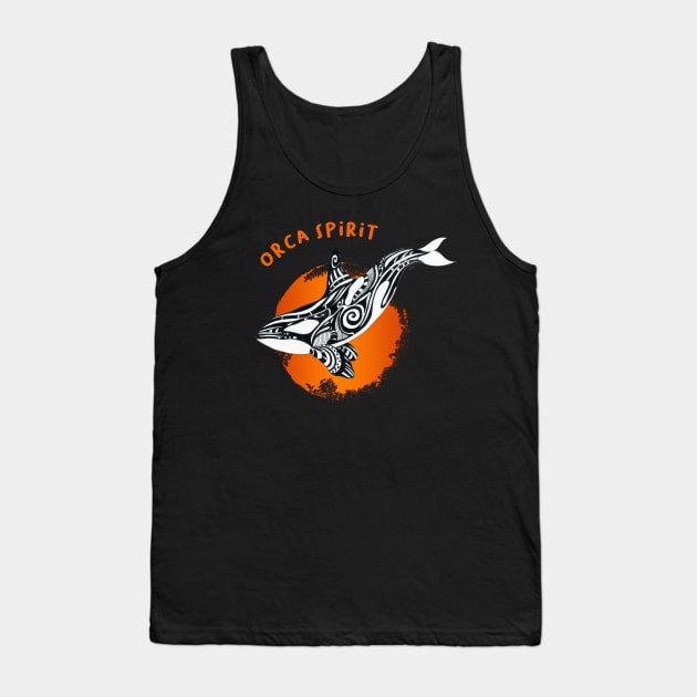 Orca Killer Whale Spirit Orange Tribal Sun Tattoo Ink Tank Top by Seven Sirens Studios